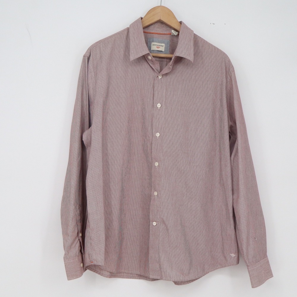 Dockers Shirt Mens L Button-Down Red Micro-Striped Long Sleeve Excellent